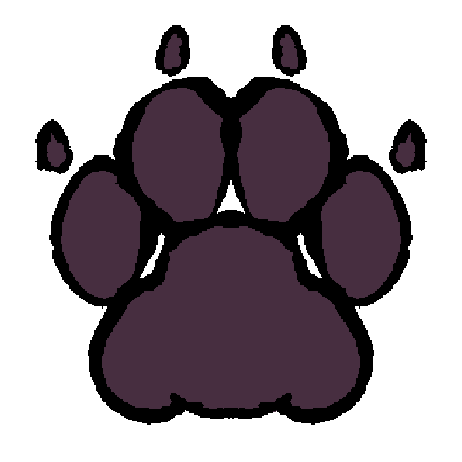 a dark brown cat pawprint, claws included